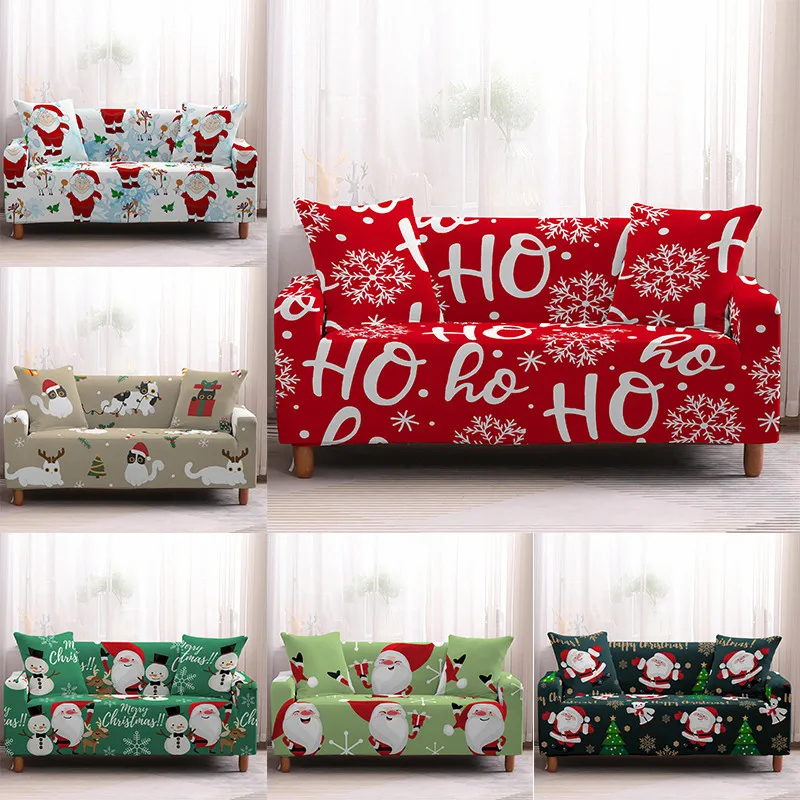 

Full Wrap Sofa Cover Couch Slip Covers for Living Room Christmas Party Home Decorate Cartoon Santa Snowman Print Sofa Protector
