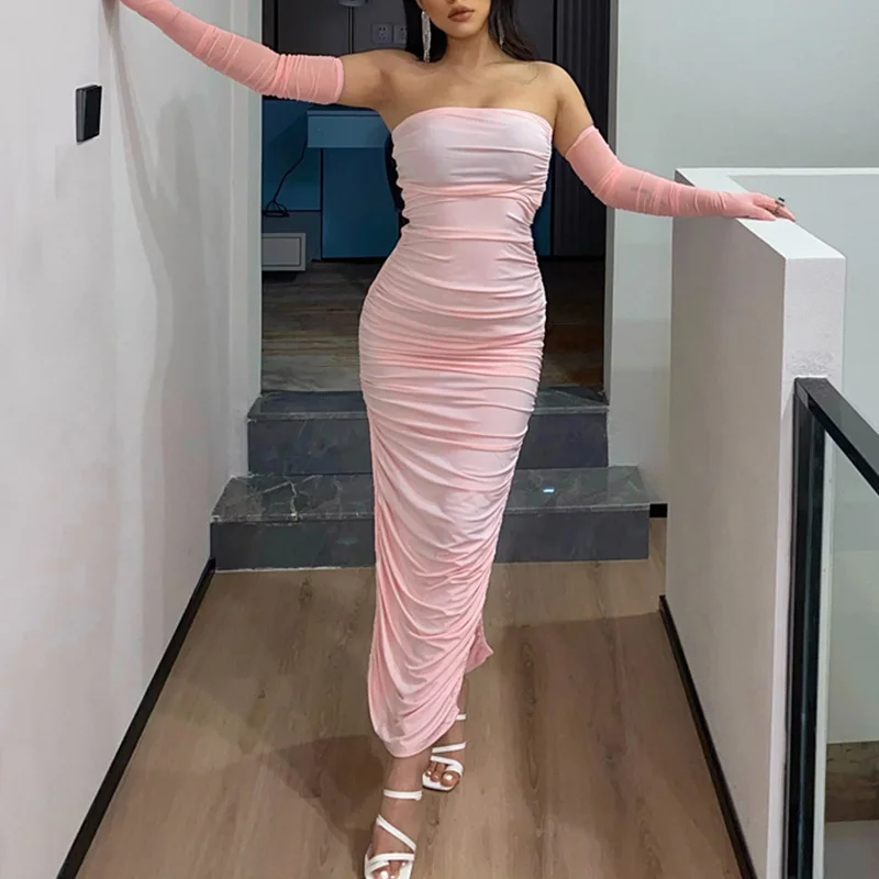 Summer Strapless Dresses Party Elegant Bodycon Dress Women Solid Backless Off Shoulder Strappy Ruched Split Vestidos Sleeves
Summer Strapless Dresses Party Elegant Bodycon Dress Women Solid Backless Off Shoulder Strappy Ruched Split Vestidos Sleeves