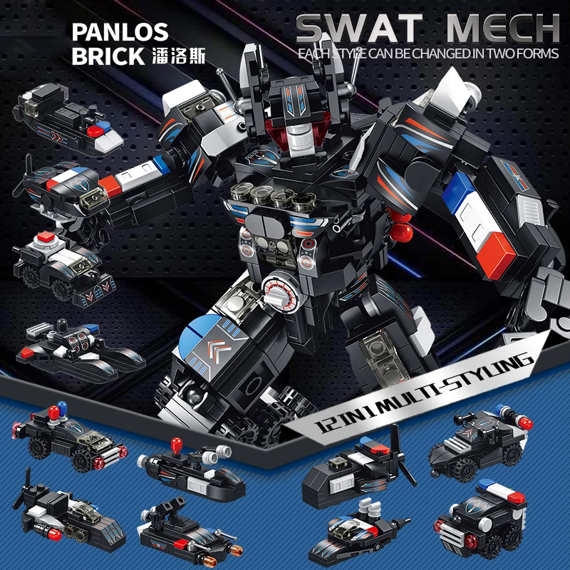 600 PCS City Police 12 IN 1 SWAT Transformation Mech Car Robot Model Helicopter Building Blocks Children's Toy Gift Small Bricks
600 PCS City Police 12 IN 1 SWAT Transformation Mech Car Robot Model Helicopter Building Blocks Children's Toy Gift Small Bricks
