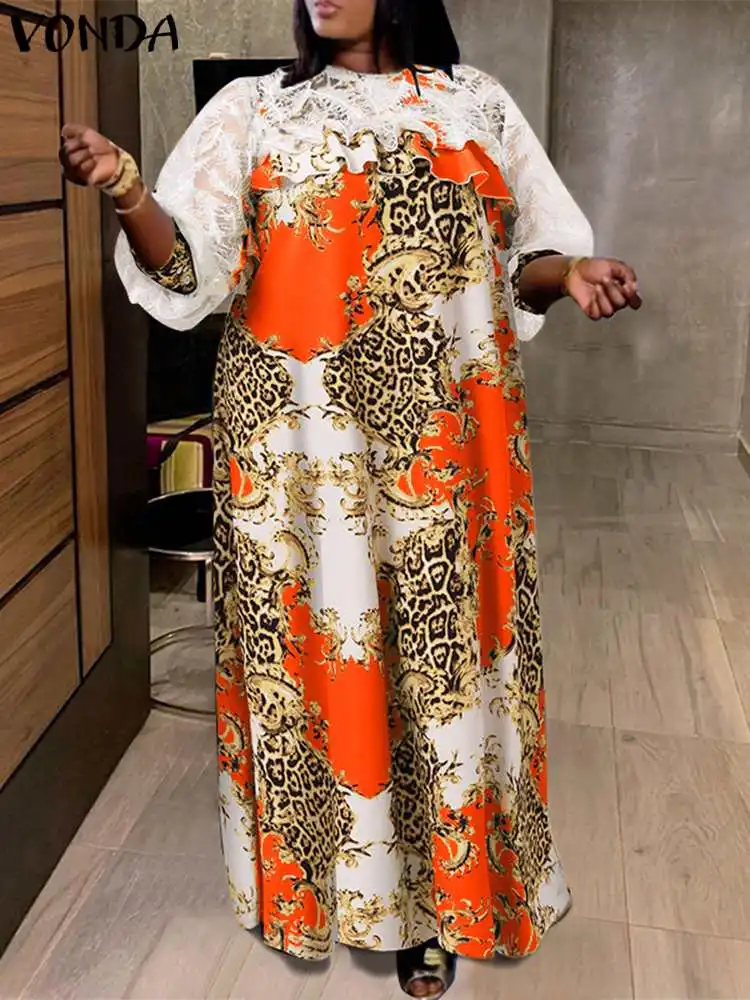 VONDA Plus Size Long Sleeve Bohemian Printed Dress 2022 Autumn Casual Lace Patchwork Ruffled Robe Women Holiday Party Maxi Dress
VONDA Plus Size Long Sleeve Bohemian Printed Dress 2022 Autumn Casual Lace Patchwork Ruffled Robe Women Holiday Party Maxi Dress
