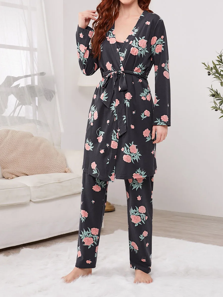 Printing Pajamas for Women 3 Piece Set Summer Fashion Sling Sexy Crop Top Long Sleeve Bathrobe Loose Pants Loungewear Woman Pjs
Printing Pajamas for Women 3 Piece Set Summer Fashion Sling Sexy Crop Top Long Sleeve Bathrobe Loose Pants Loungewear Woman Pjs