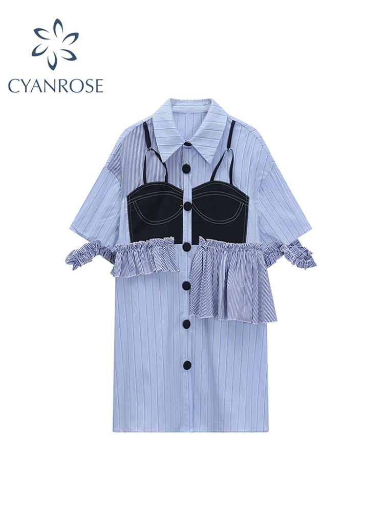 Women Summer Dress Vintage Striped Agaric Lace Patchwork Fashion Loose Single Breasted Shirt Dress Female Elegant Casual Frocks
Women Summer Dress Vintage Striped Agaric Lace Patchwork Fashion Loose Single Breasted Shirt Dress Female Elegant Casual Frocks
