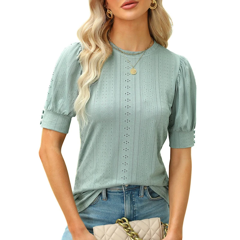 Women Elegant Sweet Tops 2023 Summer O-Neck Hollow Out Shirts Ladies Button Short Sleeve Casual Blouses Fashion Blusas 25189
Women Elegant Sweet Tops 2023 Summer O-Neck Hollow Out Shirts Ladies Button Short Sleeve Casual Blouses Fashion Blusas 25189