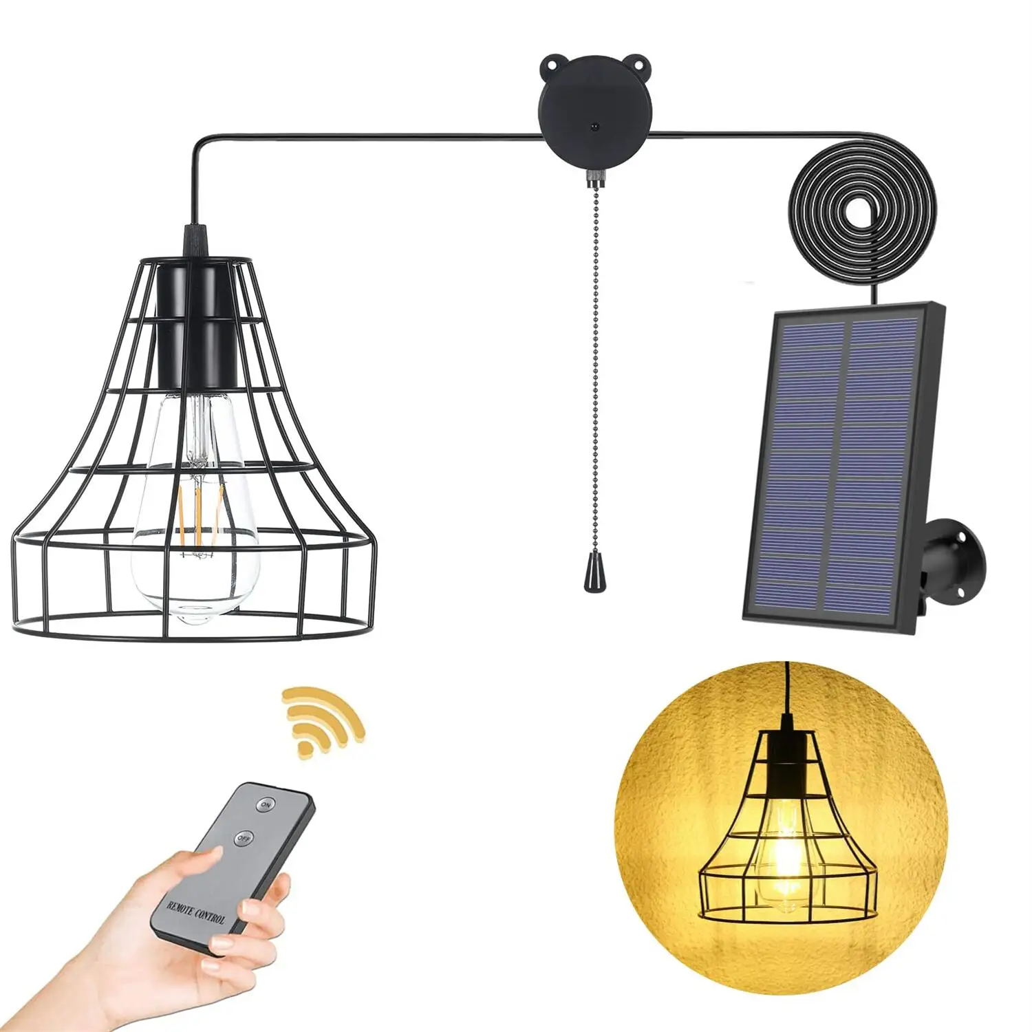 Ceiling Solar Light Powered Shed Light with ON Off Switch Hang Solar Pendant Light Socket Low Voltage Vintage Bulb with Remote
Ceiling Solar Light Powered Shed Light with ON Off Switch Hang Solar Pendant Light Socket Low Voltage Vintage Bulb with Remote