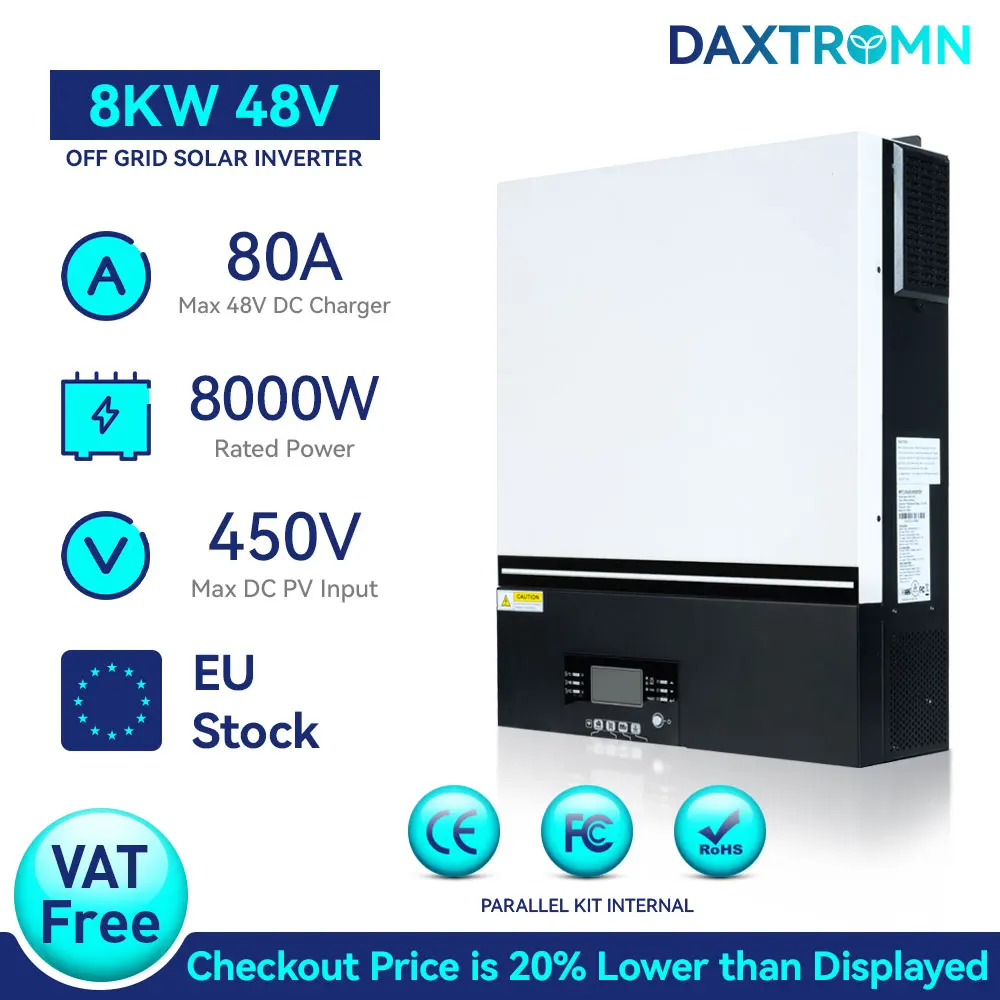 DAXTROMN 8KW Off Grid Solar Inverter 48V 220V 450VDC Built-in Parallel Kit Wifi 80A MPPT Charge Controller 8000W Hybrid Inverter
DAXTROMN 8KW Off Grid Solar Inverter 48V 220V 450VDC Built-in Parallel Kit Wifi 80A MPPT Charge Controller 8000W Hybrid Inverter