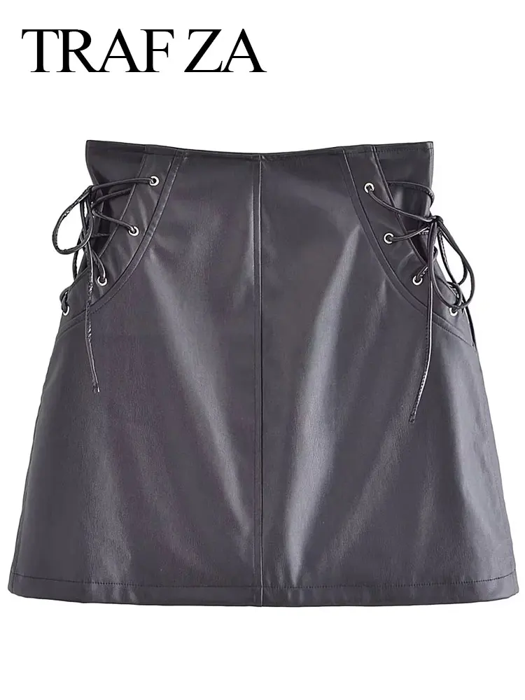 TRAF ZA Women's Solid Color Black Motorcycle Cool Skirt Zipper Leather Pocket Lace-Up Chic Slim Fashion Street Daily Short Skirt
TRAF ZA Women's Solid Color Black Motorcycle Cool Skirt Zipper Leather Pocket Lace-Up Chic Slim Fashion Street Daily Short Skirt