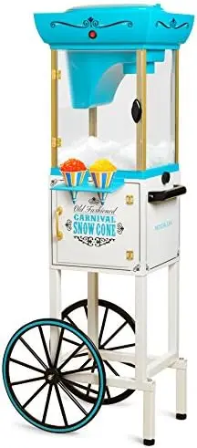 

Snow Cone Shaved Ice Machine - Retro Cart Slushie Machine Makes 48 Icy Treats - Includes Metal Scoop, Storage Compartment, Wheel