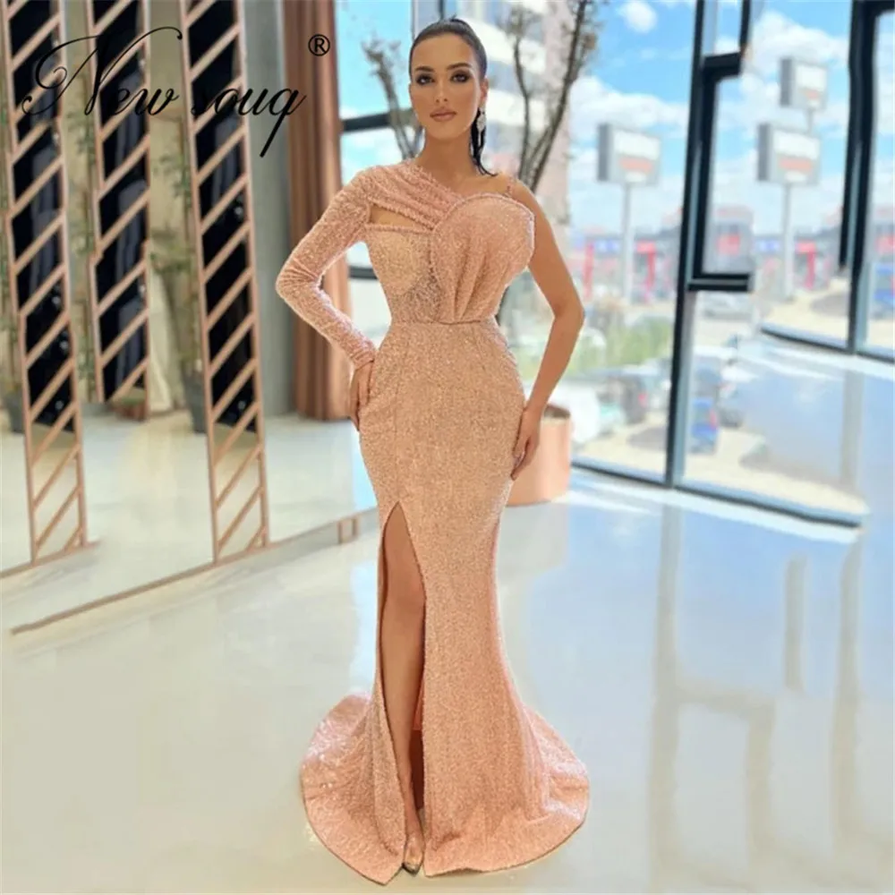 Charming Baby Pink Mermaid Celebrity Dresses Side Slit One Shoulder Long Wedding Party Dress For Prom 2022 Luxury Evening Dress
Charming Baby Pink Mermaid Celebrity Dresses Side Slit One Shoulder Long Wedding Party Dress For Prom 2022 Luxury Evening Dress
