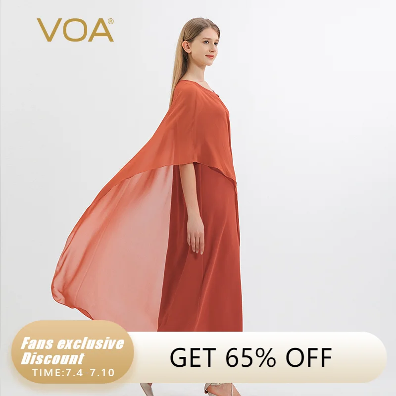 VOA 60 Momme Long Sky Mulberry Silk Dark Orange Round Neck Two Piece Asymmetric Design Short Sleeve Silk Dress Women AE1515
VOA 60 Momme Long Sky Mulberry Silk Dark Orange Round Neck Two Piece Asymmetric Design Short Sleeve Silk Dress Women AE1515