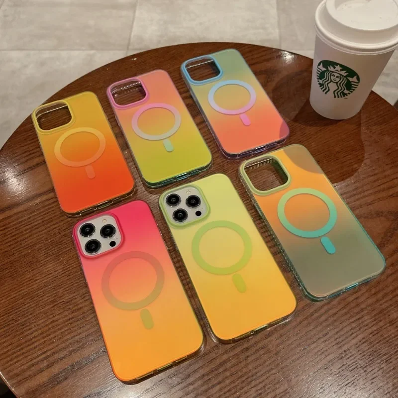 Magnet Case for iPhone 15 14 13 12 Pro Max Cover Gradual Neon Color Crystal Anti-slip Bumper for Magsafe Wireless Charge Shell
Magnet Case for iPhone 15 14 13 12 Pro Max Cover Gradual Neon Color Crystal Anti-slip Bumper for Magsafe Wireless Charge Shell