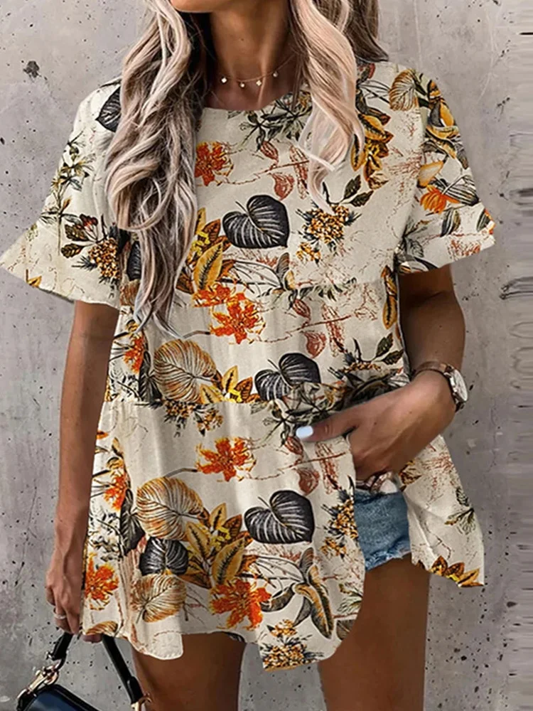 Summer Elegant Ruffles Design All-match Streetwears Harajuku Fashion Printing Tops Women Casual Round Neck Short Sleeve Pullover
Summer Elegant Ruffles Design All-match Streetwears Harajuku Fashion Printing Tops Women Casual Round Neck Short Sleeve Pullover