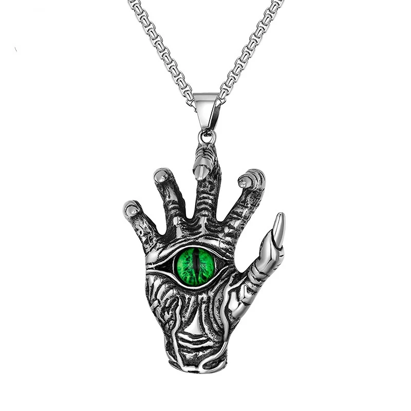 925 Sterling Silver New Fashion Gothic Hip Hop Green Devil's Eye Necklace Pendant Men's Hip Hop Dominant Evil Palm Jewelry Gift
925 Sterling Silver New Fashion Gothic Hip Hop Green Devil's Eye Necklace Pendant Men's Hip Hop Dominant Evil Palm Jewelry Gift