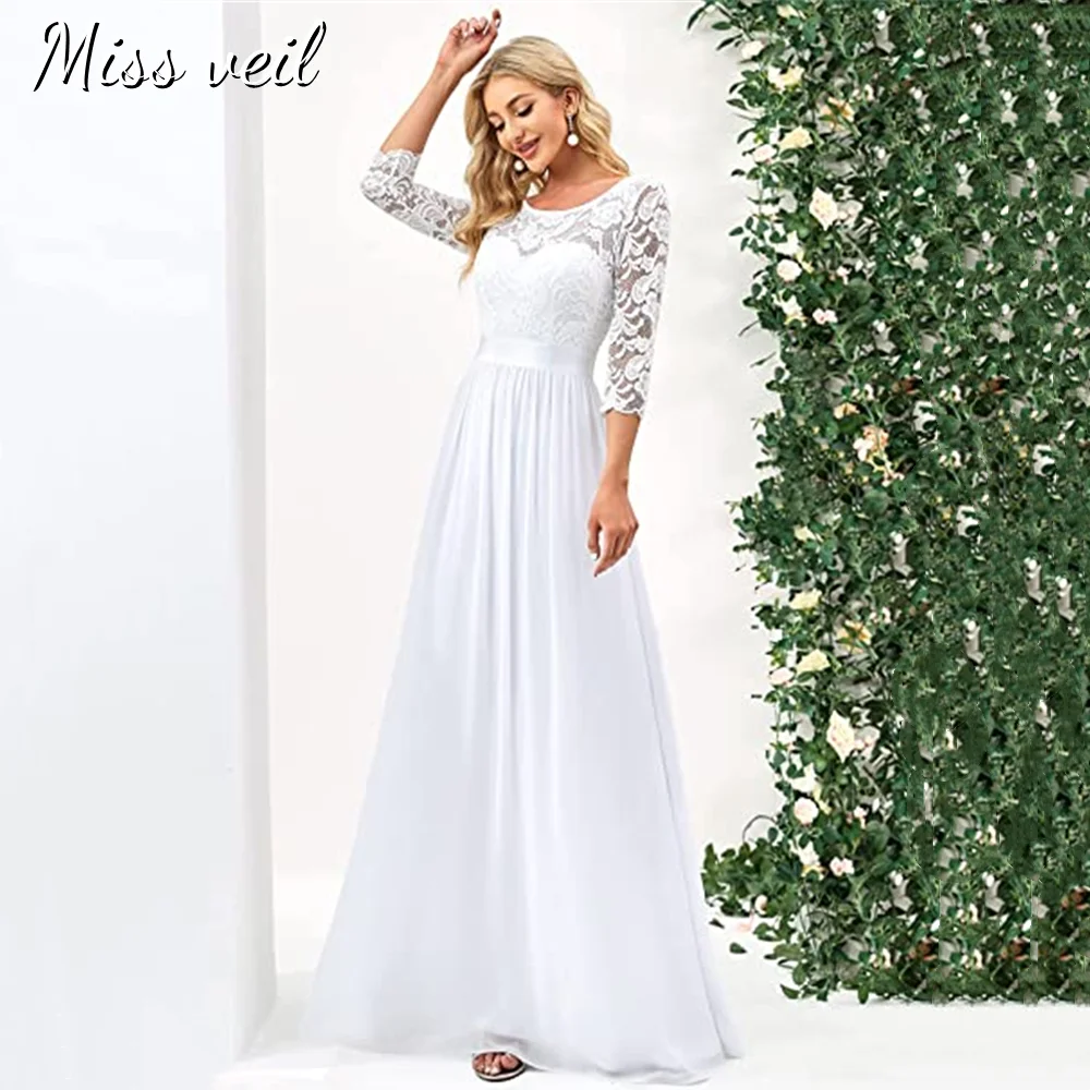 Miss veil Женское свадебное платье на молнии Miss veil, белое кружевное платье-трапеция с круглым вырезом и рукавом 3/4, Пляжное шифоновое платье
Miss veil Женское свадебное платье на молнии Miss veil, белое кружевное платье-трапеция с круглым вырезом и рукавом 3/4, Пляжное шифоновое платье