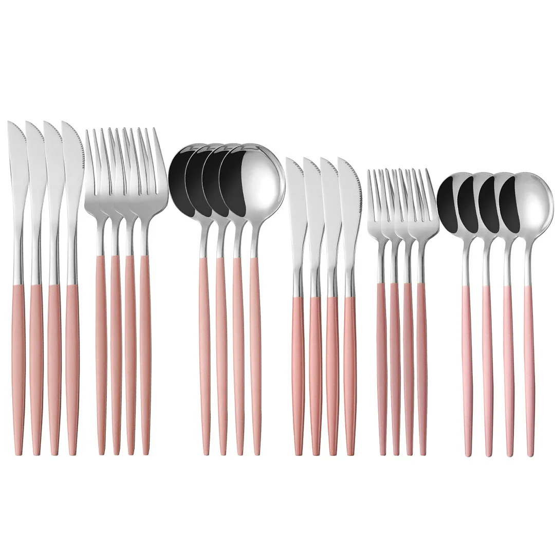 Hot Sale Pink Silver Cutlery Set Stainless Steel Dinnerware 24pcs Knife Fork Spoon Luxury Kitchen Tableware Set Dishwasher Safe
Hot Sale Pink Silver Cutlery Set Stainless Steel Dinnerware 24pcs Knife Fork Spoon Luxury Kitchen Tableware Set Dishwasher Safe