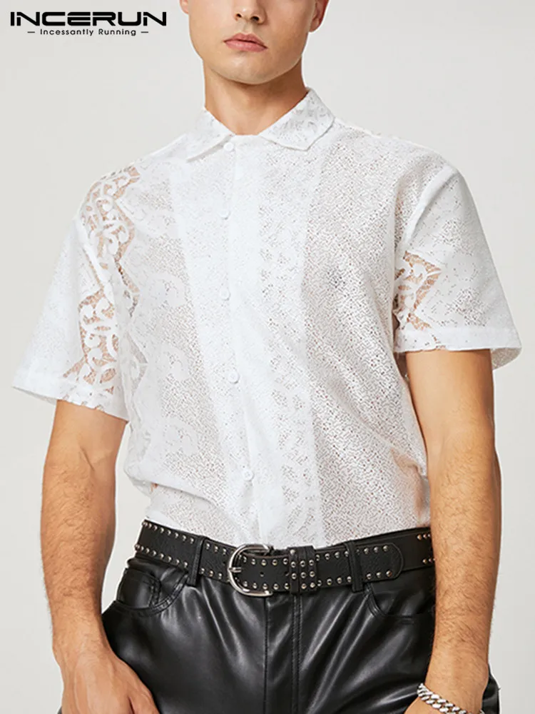 Men Shirt Lace Patchwork Lapel Short Sleeve 2022 Sexy Streetwear See Through Party Nightclub Shirts Fashion Camisa 5XL INCERUN 7
Men Shirt Lace Patchwork Lapel Short Sleeve 2022 Sexy Streetwear See Through Party Nightclub Shirts Fashion Camisa 5XL INCERUN 7