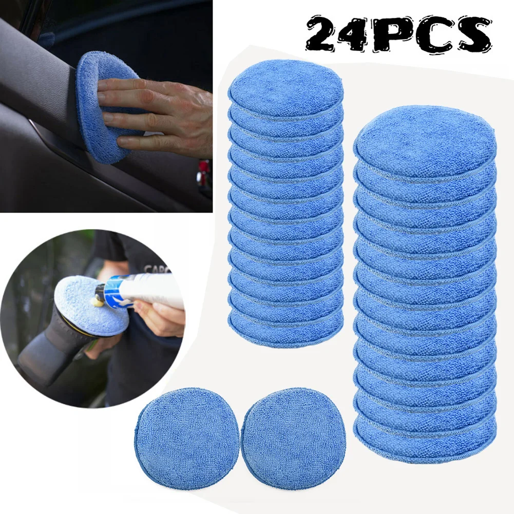 

24PCS 5inch Car Applicator Cleaning Polish Pad Foam Sponge Microfiber Waxing Blue For Car Waxing Cleaning Dashboard Body Clean