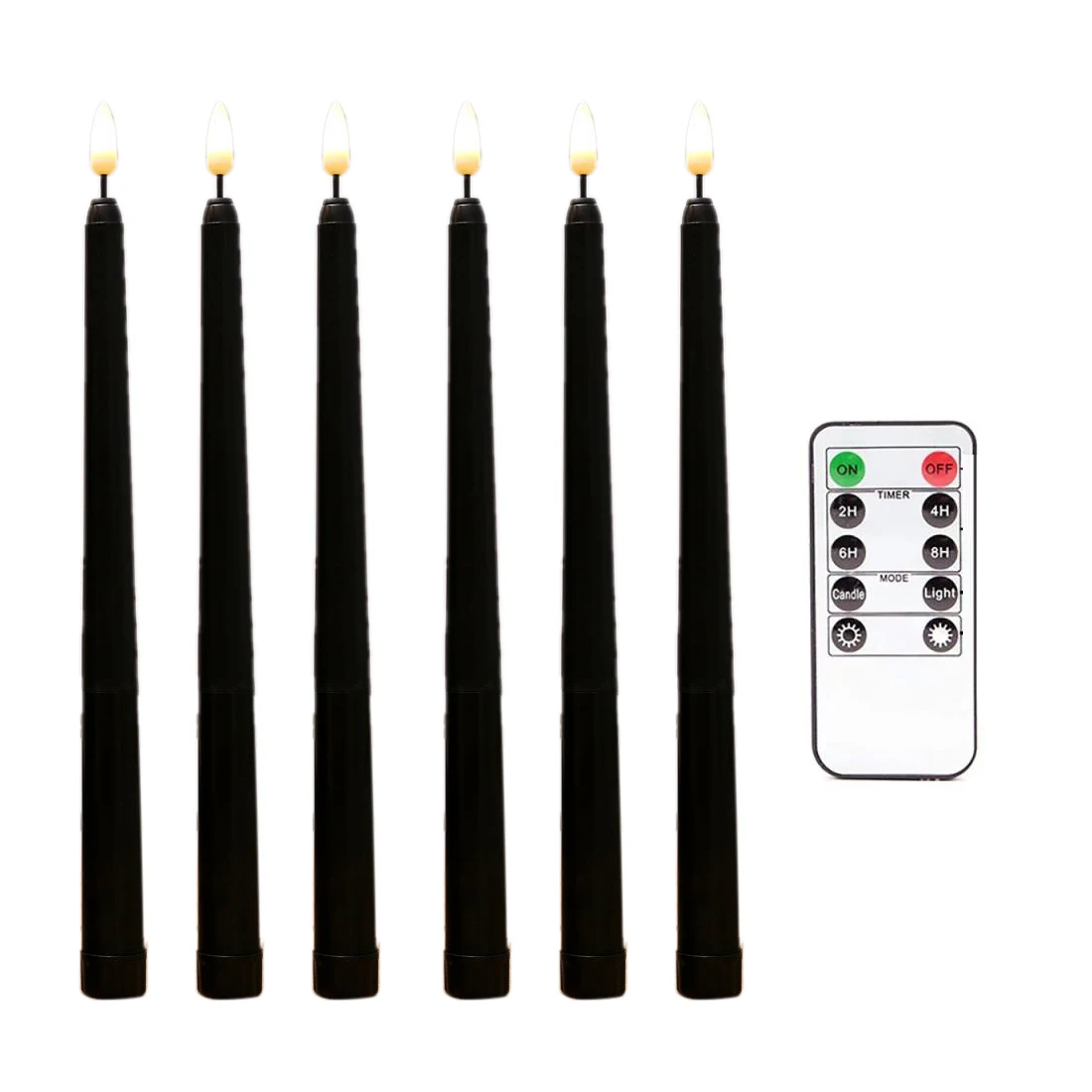 

6 шт. беспламенные черные конусные свечи мерцающие с 10-клавишным дистанционным таймером светодиодный светодиодные свечи на батарейках
