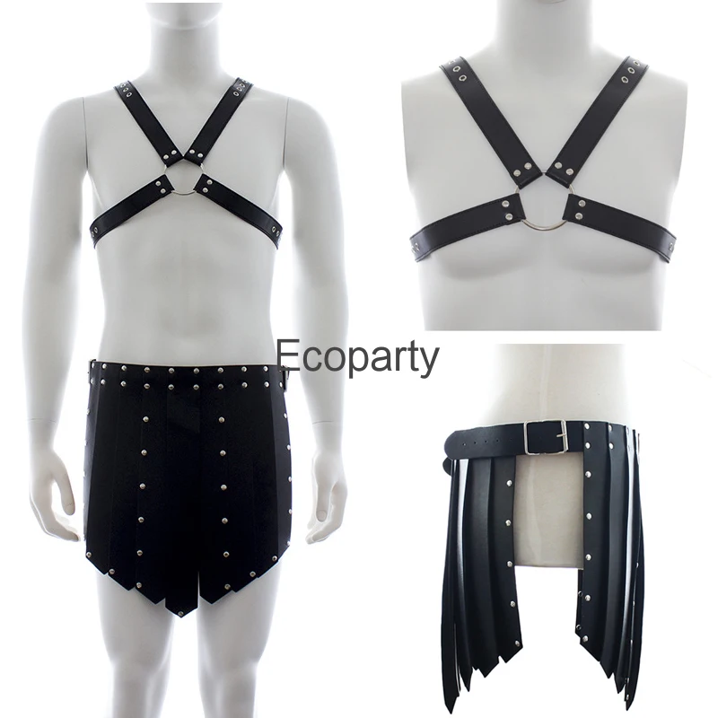 Новинка, Мужская римская модель, черная кожаная юбка-Гладиатор из искусственной кожи, юбка для Хэллоуина, стиль средневековый, греческий Ларп, реквизит для костюма для косплея 
Новинка, Мужская римская модель, черная кожаная юбка-Гладиатор из искусственной кожи, юбка для Хэллоуина, стиль средневековый, греческий Ларп, реквизит для костюма для косплея