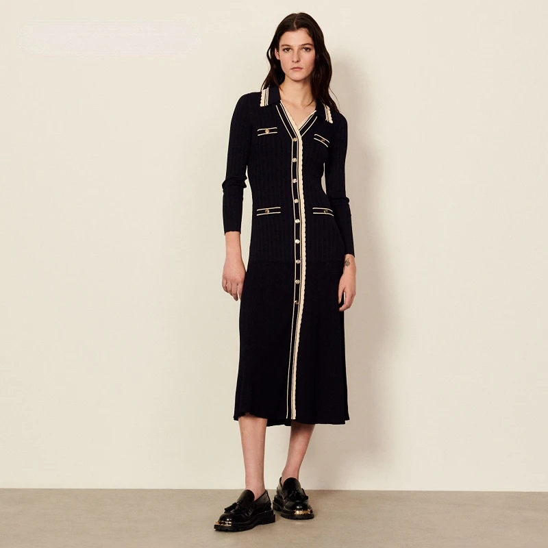Striped Knitted Long Dress For Sandro 2022 Summer New Single-breasted Ladies Slim Fit and Slim Contrast Trim Skirt
Striped Knitted Long Dress For Sandro 2022 Summer New Single-breasted Ladies Slim Fit and Slim Contrast Trim Skirt