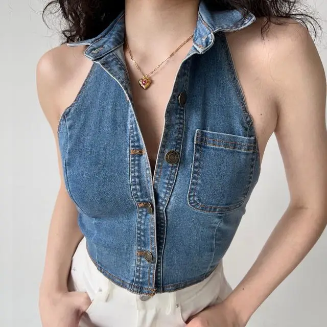 2022 New Retro Sexy Style Tight-fitting Thin Casual Denim Vest Women's Solid Color Lapel Short Tank Top
2022 New Retro Sexy Style Tight-fitting Thin Casual Denim Vest Women's Solid Color Lapel Short Tank Top