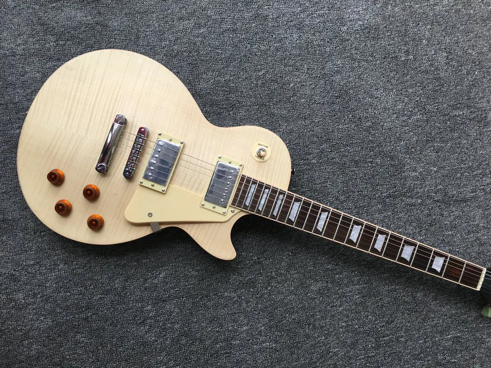 Classic LP electric guitar, matte natural paint, fret binding mahogany wood with flamed maple top free delivery to home
Classic LP electric guitar, matte natural paint, fret binding mahogany wood with flamed maple top free delivery to home