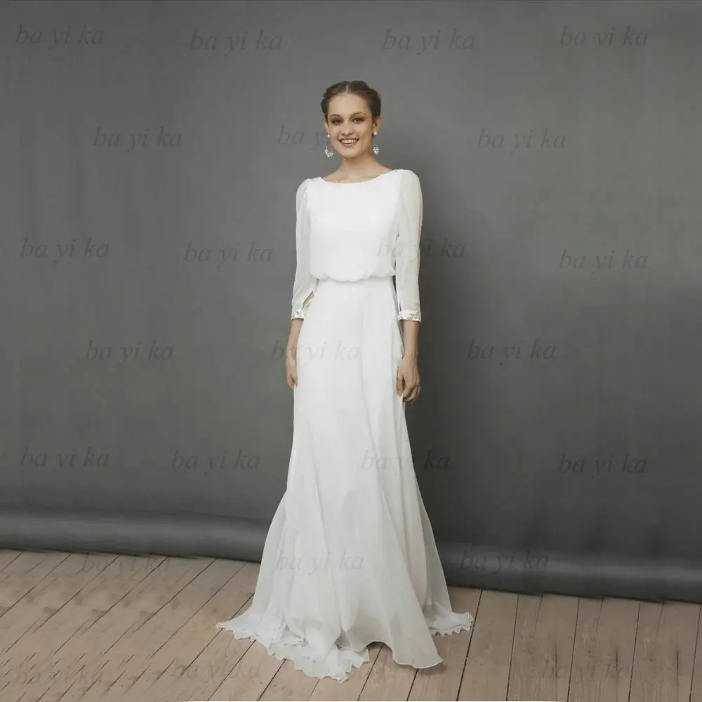 2022 Boho Elegant Three Quarter Sleeves Chiffon Wedding Dresses O Neck Brush Train Sheath Vintage Bridal Gowns Vestido De Noiva
2022 Boho Elegant Three Quarter Sleeves Chiffon Wedding Dresses O Neck Brush Train Sheath Vintage Bridal Gowns Vestido De Noiva
