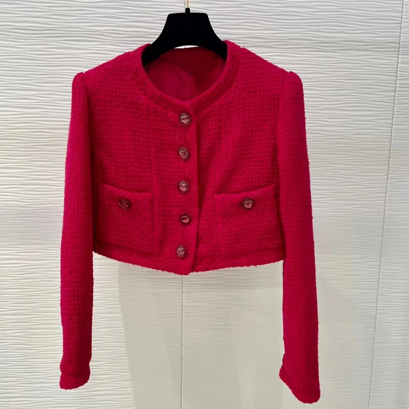 European and American women's clothing winter 2022 new Long sleeve round collar single breasted button fashion Red tweed coat
European and American women's clothing winter 2022 new Long sleeve round collar single breasted button fashion Red tweed coat