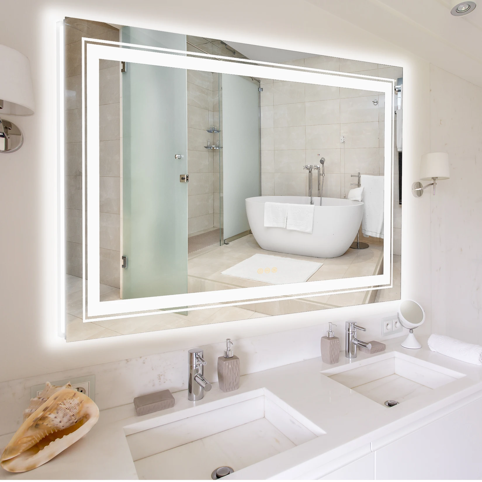 

LED Bathroom Mirror 40"x 24" with Front and Backlit, Stepless Dimmable Wall Mirrors with Anti-Fog, Shatter-Proof, Memory, 3 Colo