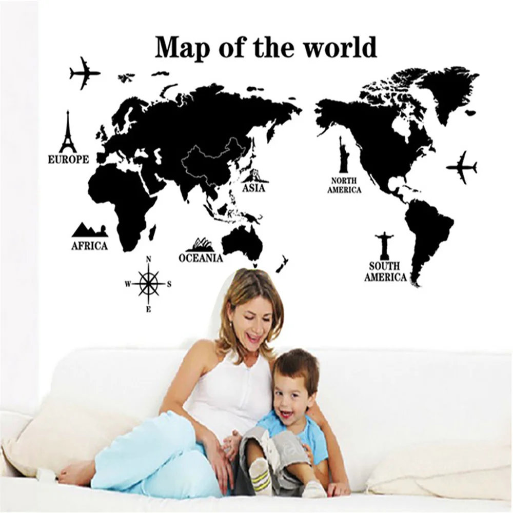 Large Size World Map Wall Stickers Black Map of The World Home Decor for Kids Room Travel Airplane Wall Decals for Bedroom
Large Size World Map Wall Stickers Black Map of The World Home Decor for Kids Room Travel Airplane Wall Decals for Bedroom