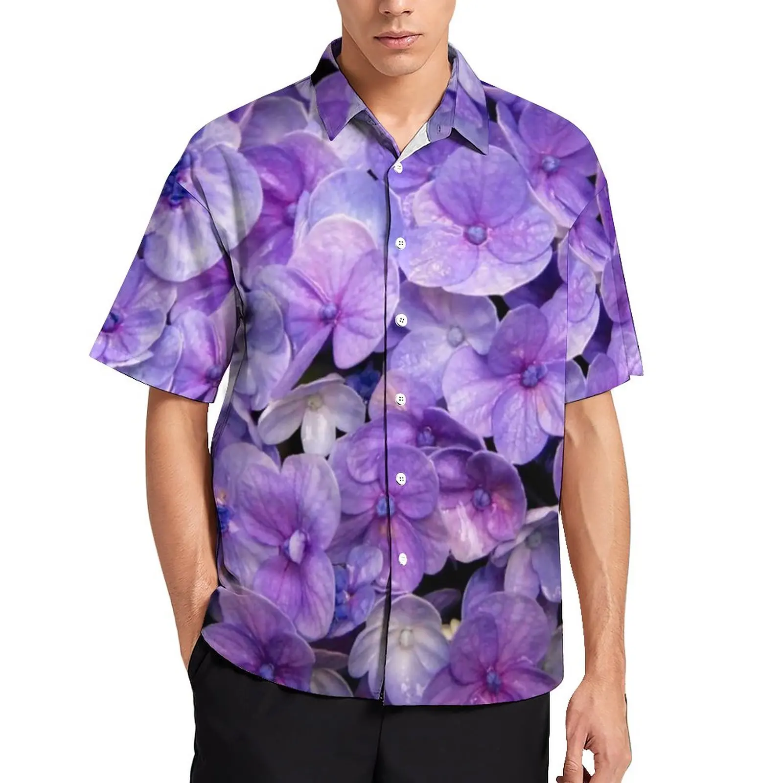 

Лавандовая Повседневная рубашка, фиолетовая Свободная рубашка для отпуска с цветочным принтом, гавайская Эстетическая блузка, Топ оверсайз с коротким рукавом и графическим принтом