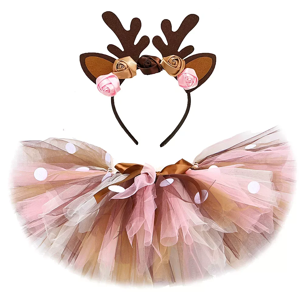 

Girls Deer Tutu Skirt Outfit for Kids Christmas Reindeer Costume Toddler Girl New Year Clothes Child Birthday Tutus 0-14Y
