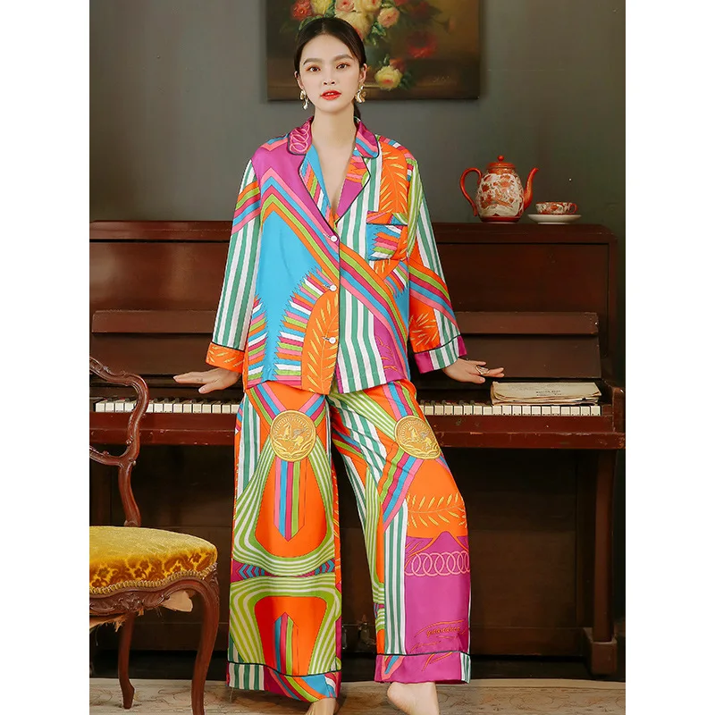 Sleeve Print Trouser Set Female Breasted Long Fashion Pajama For Pijama Female Spring Suit Women's Autumn Loose Single Sleepwear
Sleeve Print Trouser Set Female Breasted Long Fashion Pajama For Pijama Female Spring Suit Women's Autumn Loose Single Sleepwear