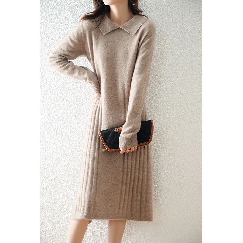Autumn Winter 100% Wool Sweater Long Pullover Elegant Knit A-LINE Dress Women Polo Collar Loose Warm Casual Chic Dress Spring
Autumn Winter 100% Wool Sweater Long Pullover Elegant Knit A-LINE Dress Women Polo Collar Loose Warm Casual Chic Dress Spring