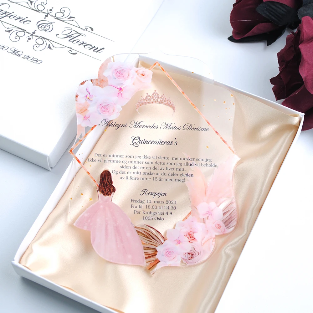 10pcs Romantic Pink Girl Wedding Invitation Card Laser Cut Flower Acrylic Happy Birthday Baptism Invitations Sample
10pcs Romantic Pink Girl Wedding Invitation Card Laser Cut Flower Acrylic Happy Birthday Baptism Invitations Sample
