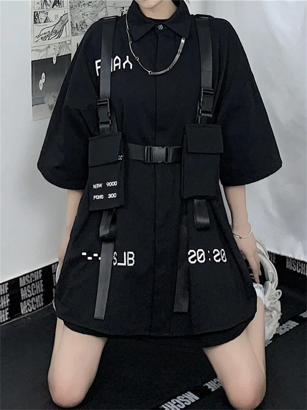 Techwear Gothic Goth Blouses Women Vintage Shirt Hip Hop Black Shirts Casual Short Sleeve Bf Style Streetwear Egirl Clothes Emo
Techwear Gothic Goth Blouses Women Vintage Shirt Hip Hop Black Shirts Casual Short Sleeve Bf Style Streetwear Egirl Clothes Emo
