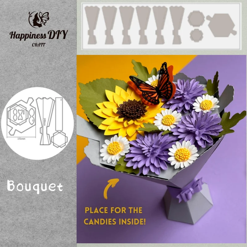2024 Paper Flower Bouque Vase Candy Gift Box Metal Cutting Dies for DIY Scrapbooking Paper Cards Decorative Crafts Embossing
2024 Paper Flower Bouque Vase Candy Gift Box Metal Cutting Dies for DIY Scrapbooking Paper Cards Decorative Crafts Embossing