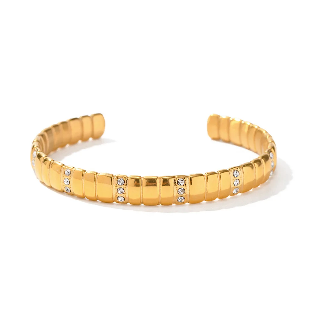 Stainless Steel PVD 18K Gold Plated Tarnish Waterproof Simply Zircon Bangles For Woman Jewelry Wholesale Trendy
Stainless Steel PVD 18K Gold Plated Tarnish Waterproof Simply Zircon Bangles For Woman Jewelry Wholesale Trendy
