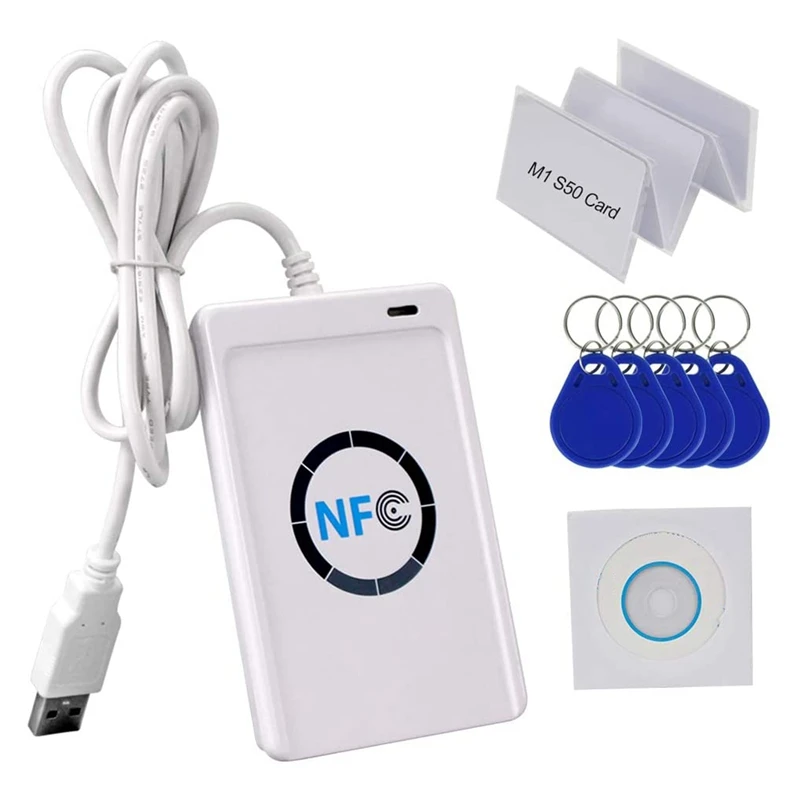 ACR122U 13.56Mhz RFID Copier Contactless Smart Card Reader Writer NFC Programmer W/USB Cable, SDK, 5X Writable IC Card
ACR122U 13.56Mhz RFID Copier Contactless Smart Card Reader Writer NFC Programmer W/USB Cable, SDK, 5X Writable IC Card