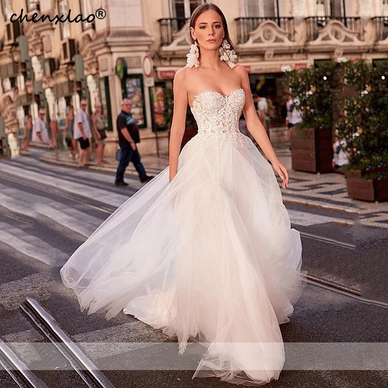 Chenxiao A-line Wedding Dresses Tulle Strapless Sleeveless Back Zipper Lace Ivory White Appliques Bridal Gowns Vestido de novia
Chenxiao A-line Wedding Dresses Tulle Strapless Sleeveless Back Zipper Lace Ivory White Appliques Bridal Gowns Vestido de novia