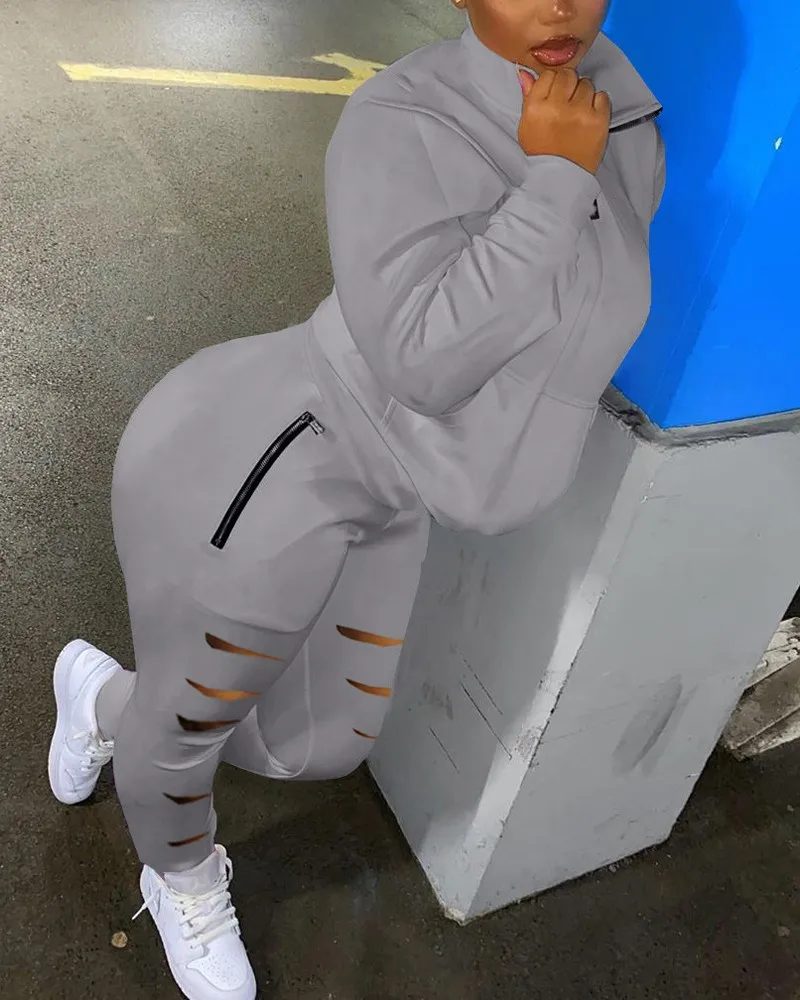 Women Two-piece Casual Fashion Zipper Sweater Solid Color Spring And Summer Long Sleeve Slim Waist Pocket Hole Sexy Sweatpants
Women Two-piece Casual Fashion Zipper Sweater Solid Color Spring And Summer Long Sleeve Slim Waist Pocket Hole Sexy Sweatpants