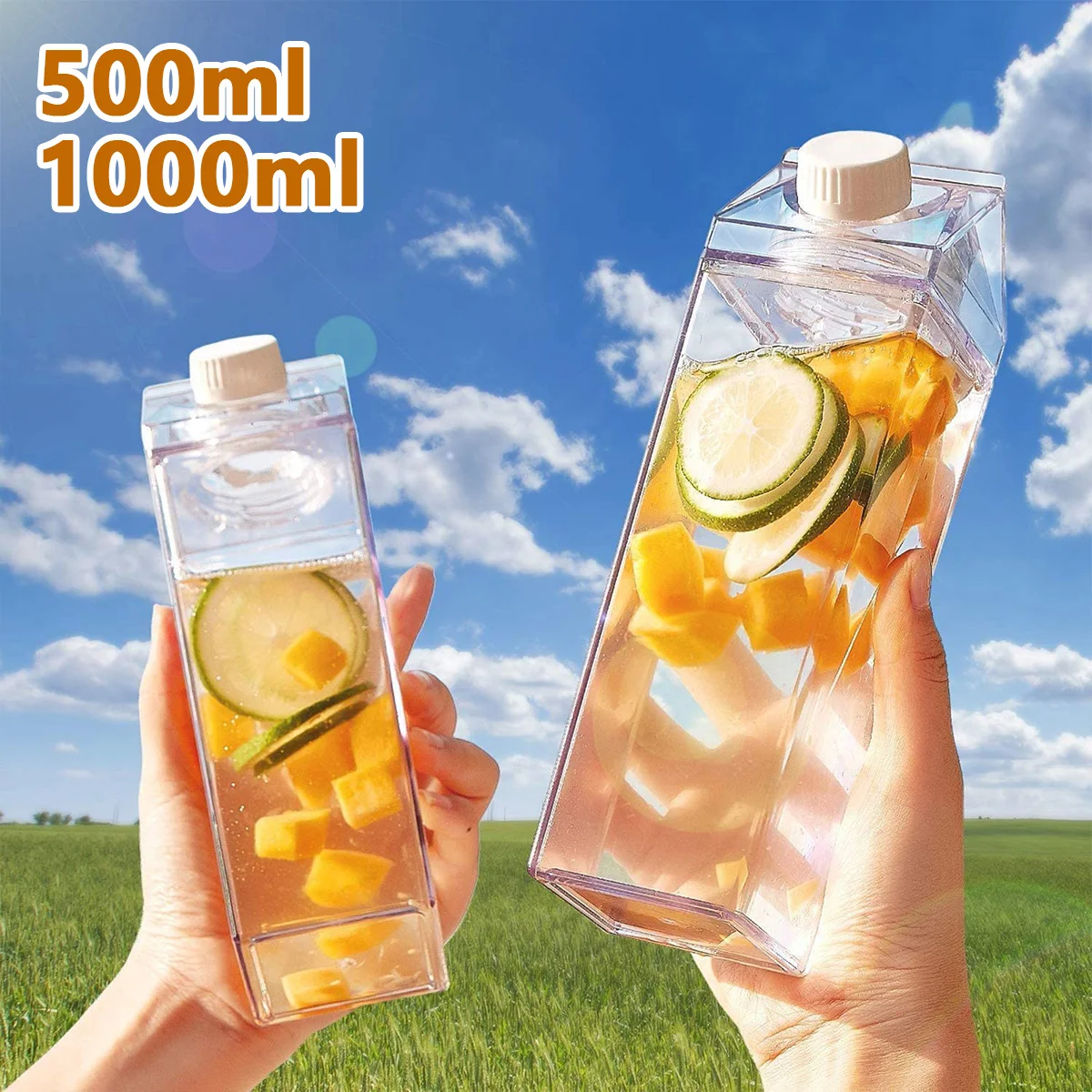 

500Ml/1000Ml Clear Milk Carton Water Bottle Leak-proof Milk Box Water Bottle with 2 Spouts Portable Reusable Milk Bottles