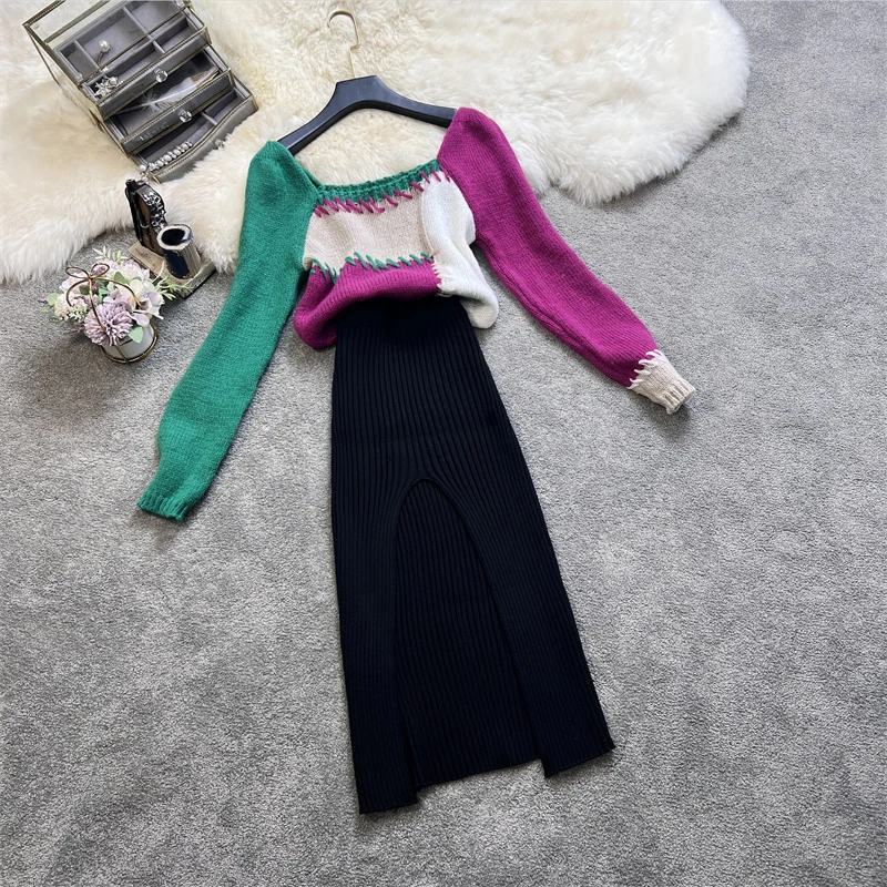 Amolapha Women's Knitted Sets Square Collar Hit Color Long Sleeve Slim Tops+Elastic Waist Pack Hip Skirts Clotjing Suits
Amolapha Women's Knitted Sets Square Collar Hit Color Long Sleeve Slim Tops+Elastic Waist Pack Hip Skirts Clotjing Suits