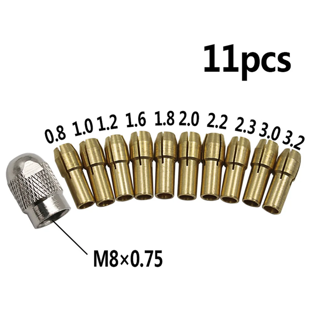 11pcs Durable Mini Chuck With Screw Cap Electric Grinder Rotary Nut Tool Drill Collet Set 0.5-3.2mm Copper
11pcs Durable Mini Chuck With Screw Cap Electric Grinder Rotary Nut Tool Drill Collet Set 0.5-3.2mm Copper