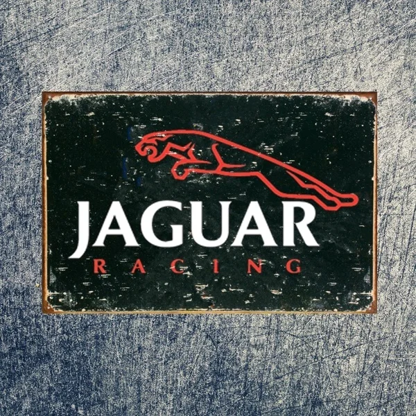 

Classic Jaguar Racing Logo Vintage Tin Sign Bar Pub Home Wall Decor Metal Art Poster Retro Wall Decor Signs 12X8 Inches