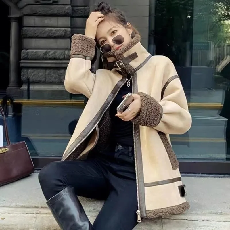 Lamb Wool Short Winter Thicken Coat New Loose Thick Motorcycle Fake Leather Fur Cropped Jaket Coats Women Jacket
Lamb Wool Short Winter Thicken Coat New Loose Thick Motorcycle Fake Leather Fur Cropped Jaket Coats Women Jacket