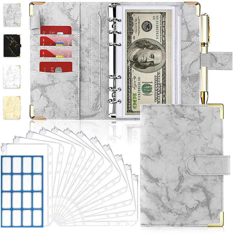 A6 PU Leather Marble Notebook Binder Budget Planner Money Organizer for Cash Savings with 12 Zipper Envelope Pockets Stickers
A6 PU Leather Marble Notebook Binder Budget Planner Money Organizer for Cash Savings with 12 Zipper Envelope Pockets Stickers