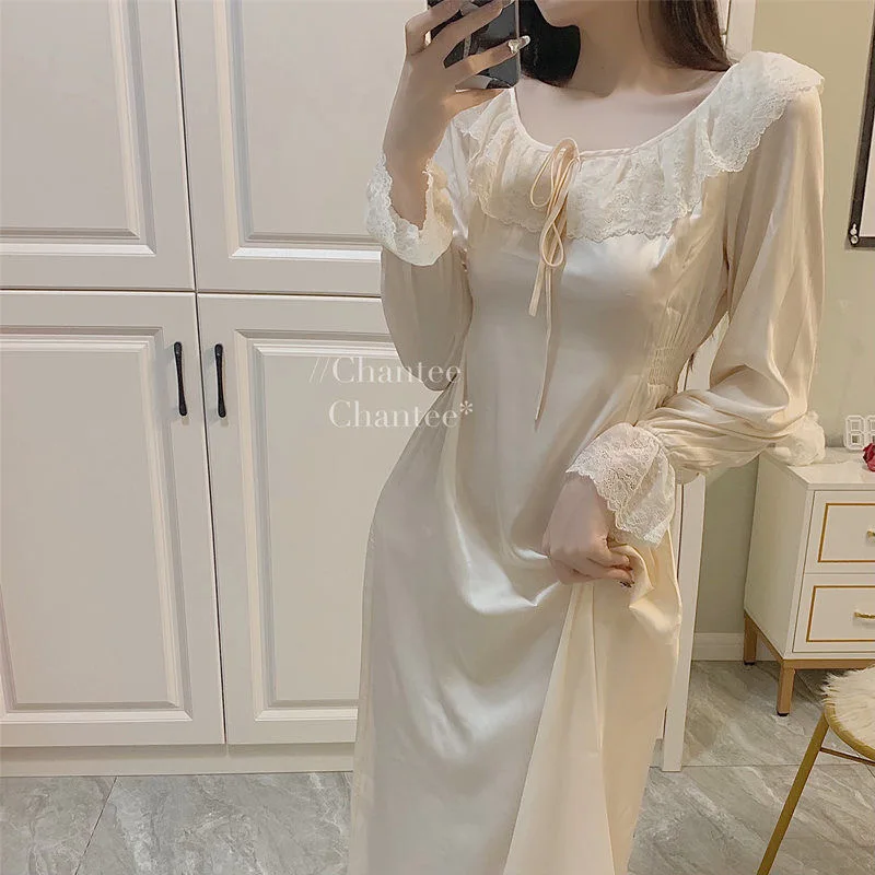 Lingerie Girl 'S Skirts Neck Sweet Lace Waist Hugging Long Sleeve Palace Nightgown Retro Princess Viscose Women Solid Full
Lingerie Girl 'S Skirts Neck Sweet Lace Waist Hugging Long Sleeve Palace Nightgown Retro Princess Viscose Women Solid Full