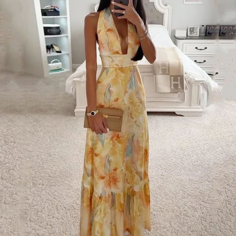 Ellafads Women Maxi Dress Summer Trending Printed Sleeveless Halter Double Button Backless Nipped Waist Slim Zipped Long Dresses
Ellafads Women Maxi Dress Summer Trending Printed Sleeveless Halter Double Button Backless Nipped Waist Slim Zipped Long Dresses