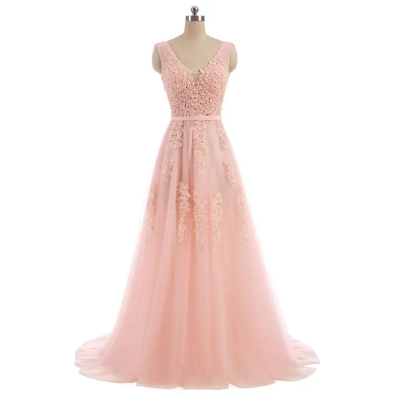 Vestido De Festa Sweet pink Lace V-neck Long Evening Dress Bride Party Sexy Backless beads pearls Prom Dresses lace-up
Vestido De Festa Sweet pink Lace V-neck Long Evening Dress Bride Party Sexy Backless beads pearls Prom Dresses lace-up