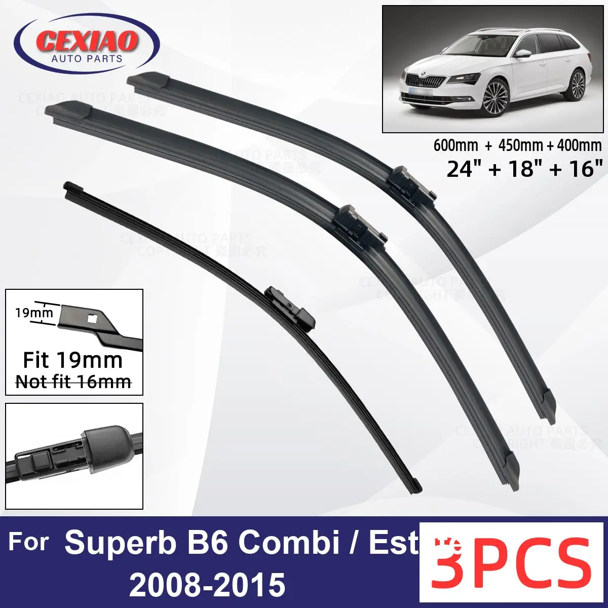 For SKODA Superb B6 Combi / Estate 2008-2015 Car Front Rear Wiper Blades Soft Rubber Windscreen Wipers Auto Windshield 24"18"16" 
For SKODA Superb B6 Combi / Estate 2008-2015 Car Front Rear Wiper Blades Soft Rubber Windscreen Wipers Auto Windshield 24"18"16"
